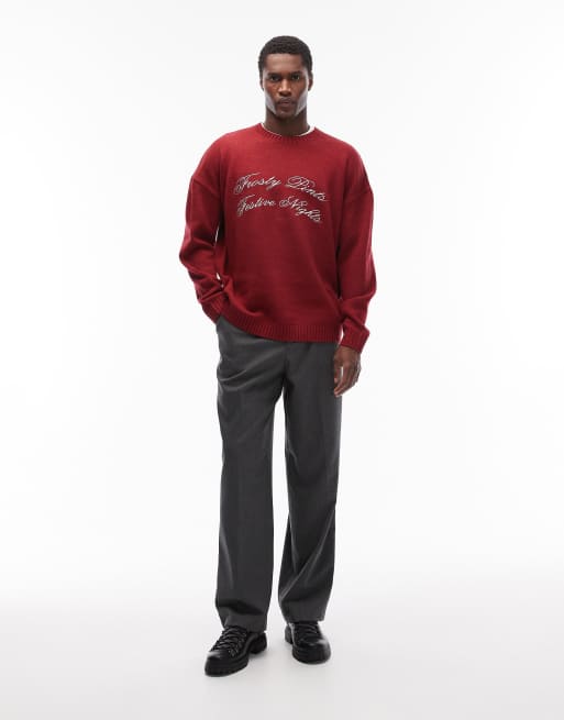 ASOS DESIGN - Maglione oversize bordeaux con stampa Frosty Pints Festive Nights, 2 di 5
