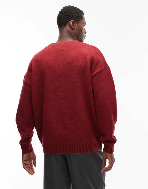 ASOS DESIGN - Maglione oversize bordeaux con stampa Frosty Pints Festive Nights, 3 di 5