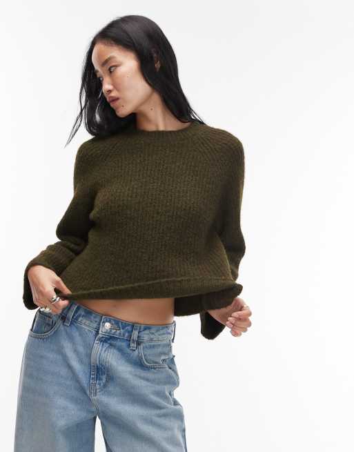 ASOS DESIGN - Maglione oversize color blu navy in misto lana con maniche raglan