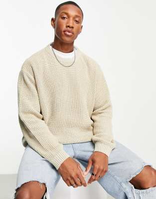 ASOS DESIGN - Maglione oversize color cereale mélange a coste spesse