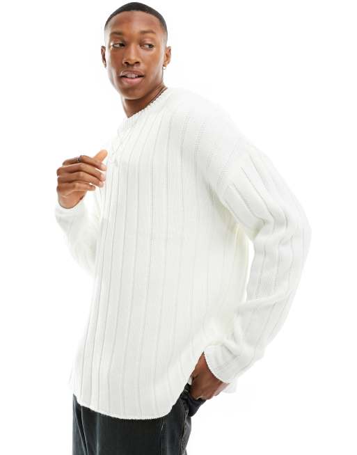 ASOS DESIGN - Maglione oversize color crema a coste larghe