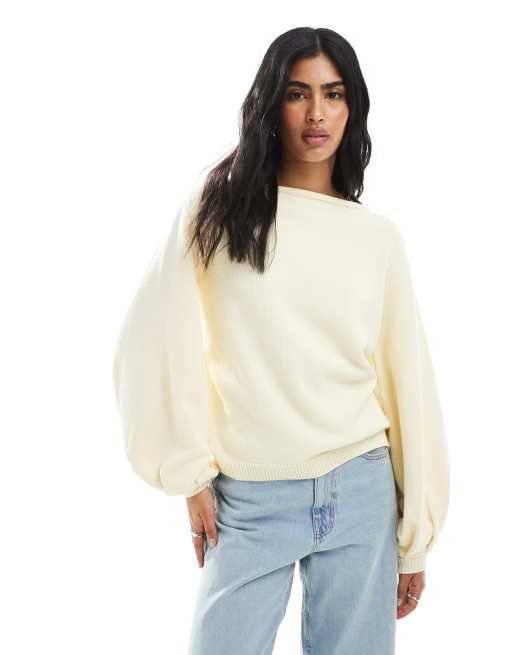 ASOS DESIGN - Maglione oversize color latticello con maniche a palloncino