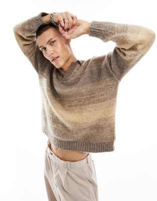 ASOS DESIGN - Maglione oversize color pietra spazzolato a righe sfumate