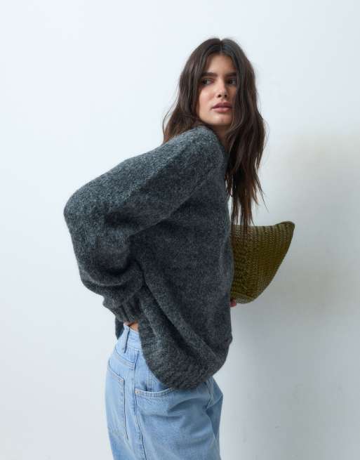 ASOS DESIGN maglione oversize effetto peluche color antracite, 1 di 4
