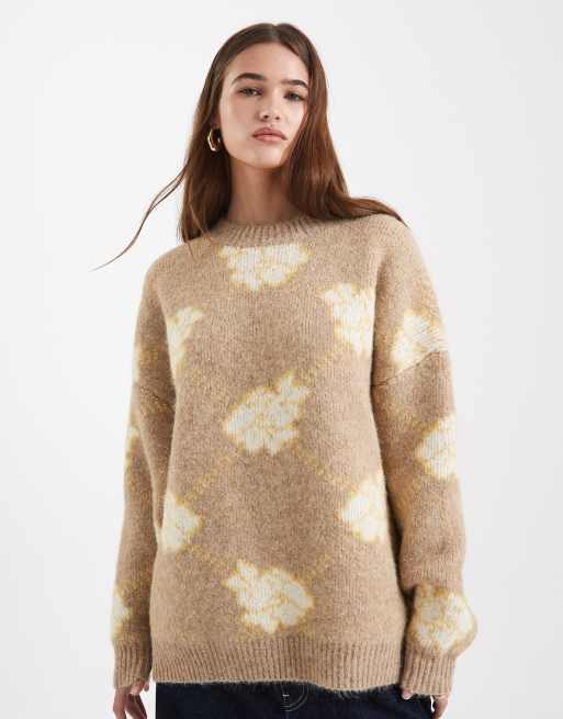 ASOS DESIGN - Maglione oversize giallo con motivo a fiori, 2 di 4