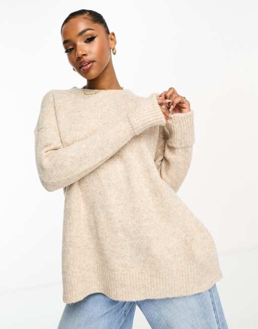 ASOS DESIGN Maglione oversize girocollo color avena in misto