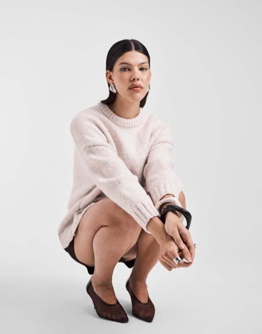 ASOS DESIGN - Maglione oversize girocollo color crema con fondo arrotondato