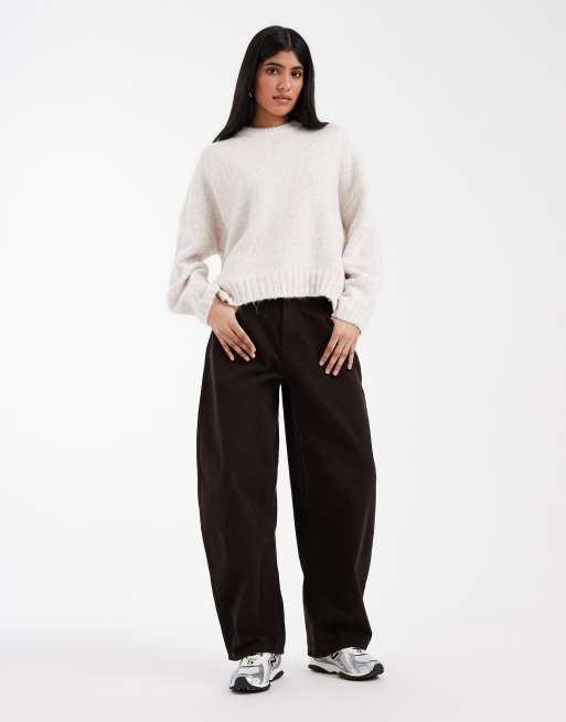 ASOS DESIGN - Maglione oversize girocollo color crema con fondo arrotondato, 2 di 4