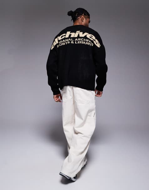 ASOS DESIGN - Maglione oversize girocollo in maglia nero con stampa Archives sul retro - view 1