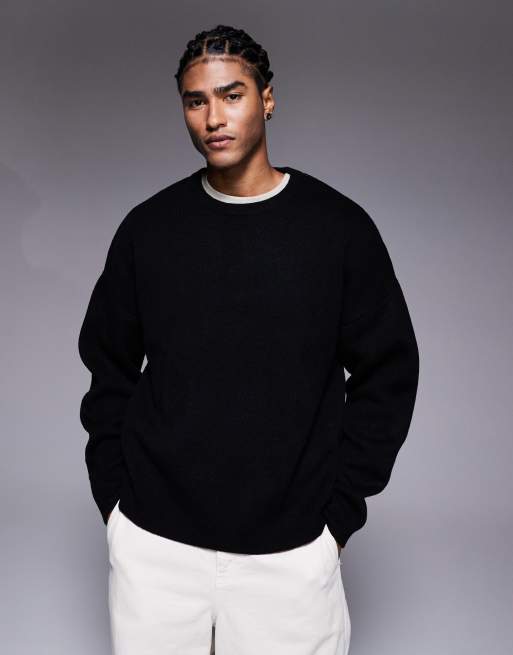 ASOS DESIGN oversized knit crew neck sweater with Archives back print in black