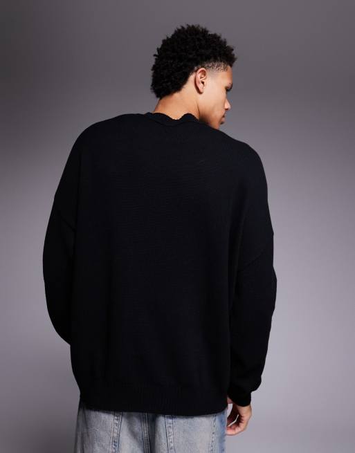 ASOS DESIGN - Maglione oversize girocollo in maglia nero con stampa Ipegaso, 3 di 5
