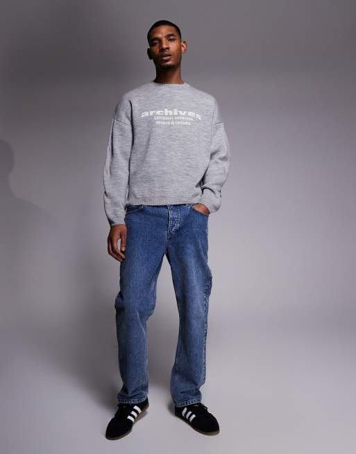 ASOS DESIGN - Maglione oversize grigio con grafica Achieves, 2 di 5