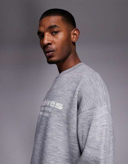 ASOS DESIGN - Maglione oversize grigio con grafica Achieves, 4 di 5