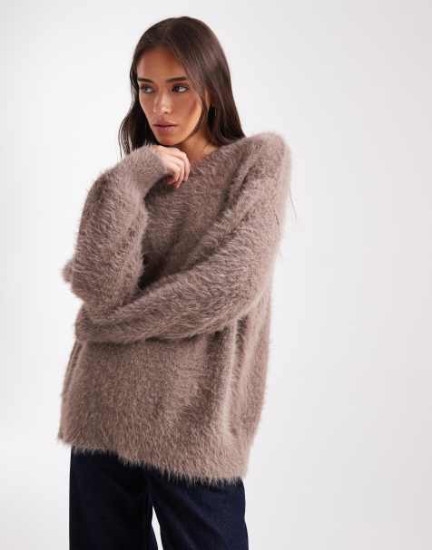 ASOS DESIGN - Maglione oversize in filato peloso color moka - view 1