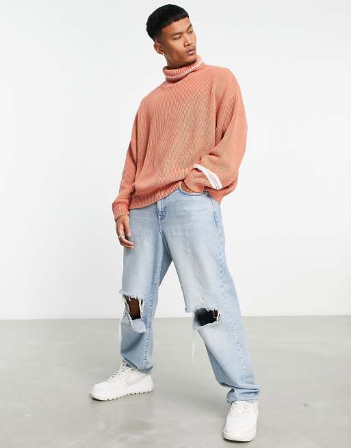 ASOS DESIGN - Maglione oversize in maglia a coste inglesi color albicocca con design a righe