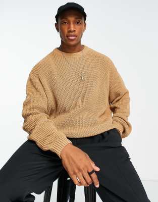 DESIGN - Maglione Oversize In Maglia A Trecce Stile Cricket Color Crema Con Bordi Blu Navy - Foto 6