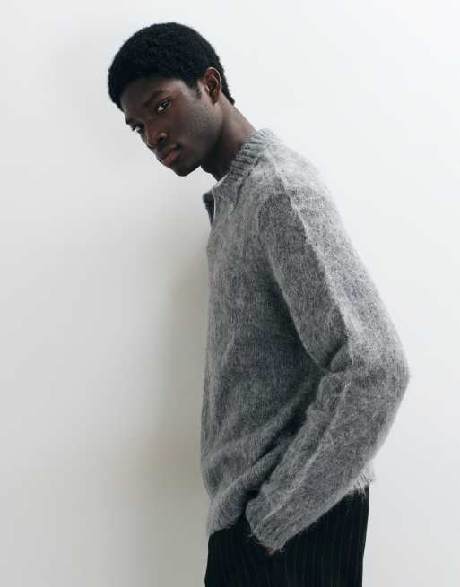 ASOS DESIGN maglione oversize in maglia di mohair con scollo a intaglio grigio, 1 di 5