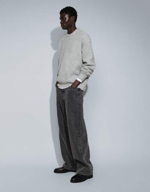 ASOS DESIGN maglione oversize in misto lana a coste grigio mélange, 5 di 7