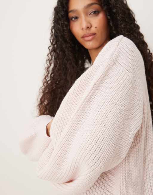 ASOS DESIGN - Maglione oversize in misto lana con scollo a V rosa, 3 di 4