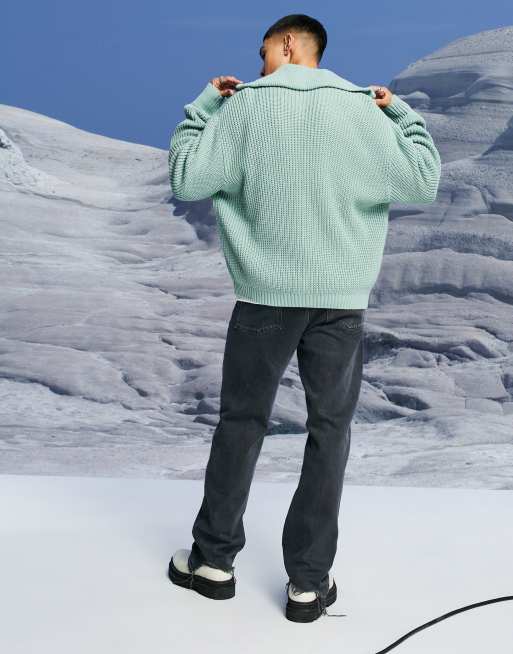 ASOS DESIGN - Maglione oversize lavorato a coste inglesi color menta con cerniera lampo, 3 di 4