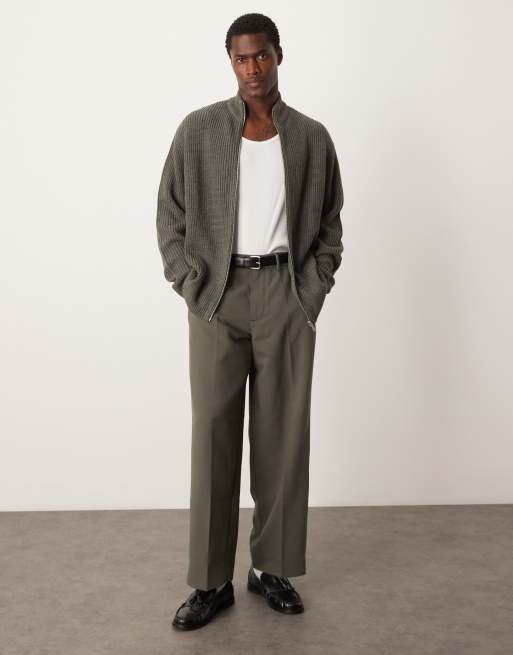ASOS DESIGN - Maglione oversize lavorato a coste inglesi grigio con cerniera lampo, 2 di 4