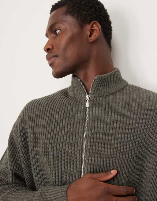 ASOS DESIGN - Maglione oversize lavorato a coste inglesi grigio con cerniera lampo, 3 di 4