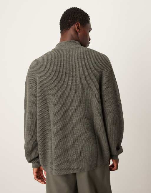 ASOS DESIGN - Maglione oversize lavorato a coste inglesi grigio con cerniera lampo, 4 di 4