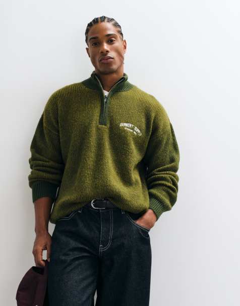 ASOS DESIGN maglione oversize lavorato a maglia con collo a imbuto in marrone chiaro con stampa - view 1