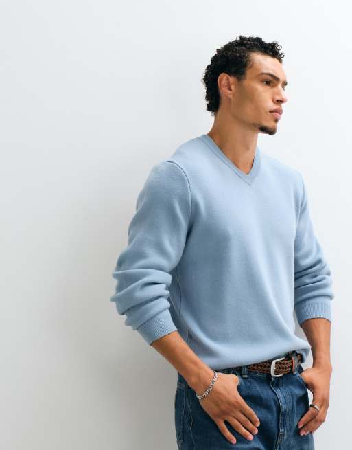 ASOS DESIGN maglione oversize lavorato a maglia con scollo a V azzurro chiaro, 3 di 5