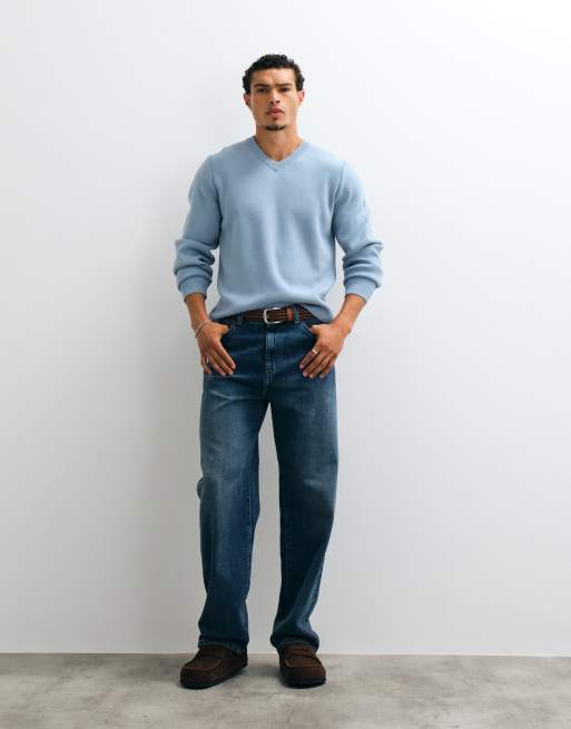 ASOS DESIGN maglione oversize lavorato a maglia con scollo a V azzurro chiaro, 5 di 5