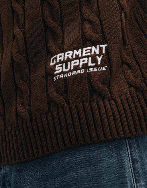 ASOS DESIGN maglione oversize lavorato a trecce con ricamo marrone, 3 di 5