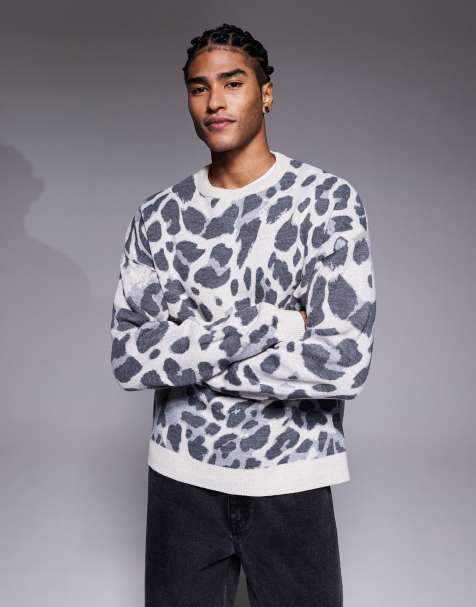 ASOS DESIGN - Maglione oversize lavorato grigio con stampa leopardata - view 1