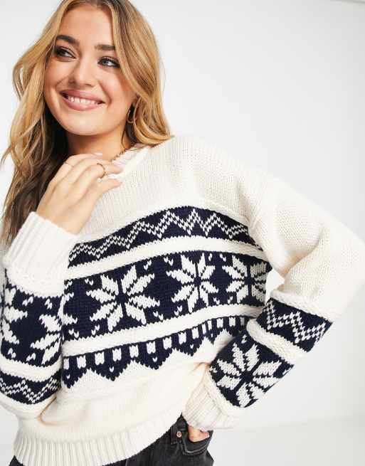 ASOS DESIGN - Maglione oversize natalizio color crema con stampa Fair Isle