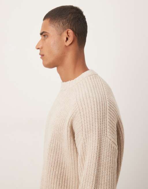 ASOS DESIGN - Maglione oversize pesante in misto lana a coste beige mélange, 4 di 5