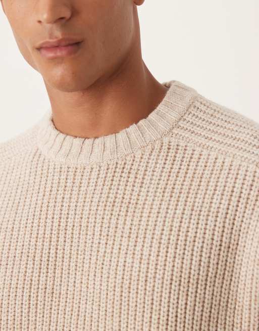 ASOS DESIGN - Maglione oversize pesante in misto lana a coste beige mélange, 5 di 5
