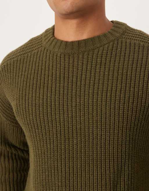 ASOS DESIGN - Maglione oversize pesante in misto lana a coste kaki mélange, 5 di 5