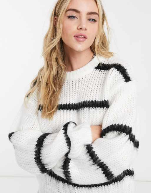 ASOS DESIGN - Maglione oversize soffice crema con righe nere