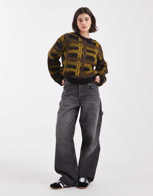 ASOS DESIGN - Maglione oversize spazzolato kaki a quadri, 2 di 4