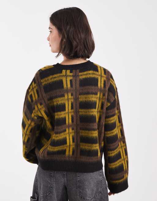 ASOS DESIGN - Maglione oversize spazzolato kaki a quadri, 3 di 4