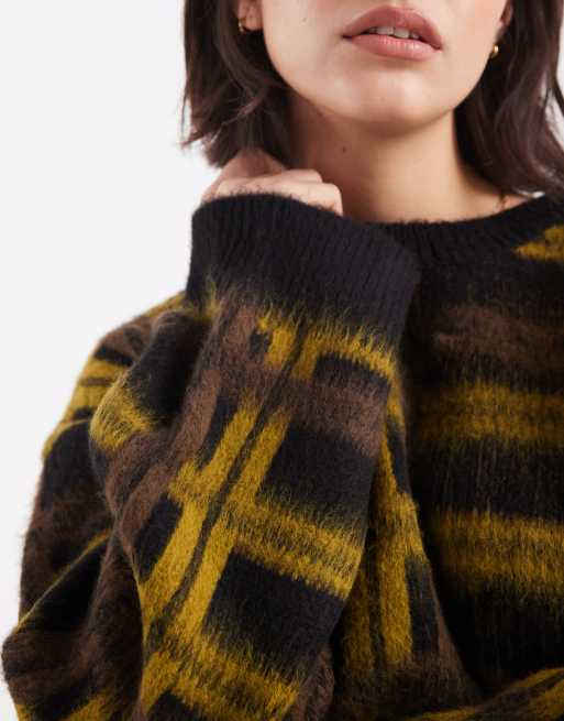 ASOS DESIGN - Maglione oversize spazzolato kaki a quadri, 4 di 4