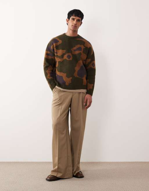 ASOS DESIGN - Maglione oversize spazzolato kaki con stampa astratta , 2 di 5