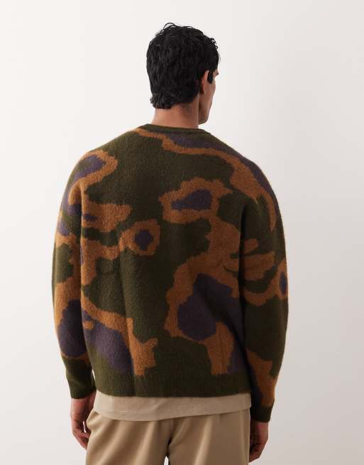 ASOS DESIGN - Maglione oversize spazzolato kaki con stampa astratta , 3 di 5