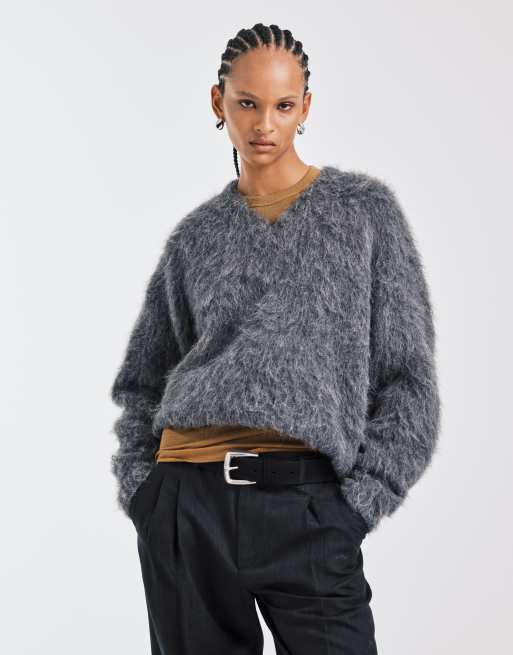 ASOS DESIGN - Maglione oversize spazzolato misto alpaca color antracite