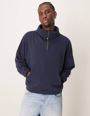 ASOS DESIGN - Maglione oversize squadrato con spalle scivolate blu navy con scollo a imbuto oversize - view 1