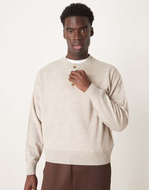 ASOS DESIGN - Maglione oversize squadrato in maglia color pietra con collo serafino - view 1