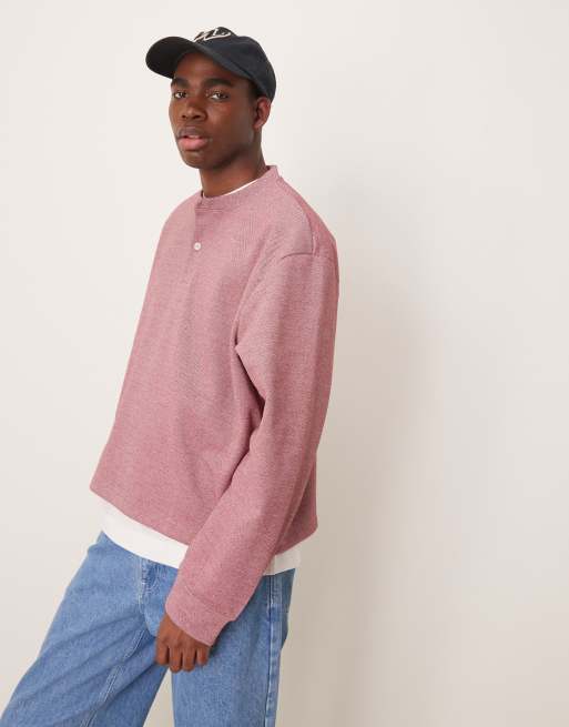 ASOS DESIGN - Maglione oversize squadrato in piqué rosa scuro con scollo serafino