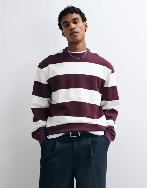 ASOS DESIGN maglione relaxed a righe con girocollo in prugna e bianco, 2 di 5