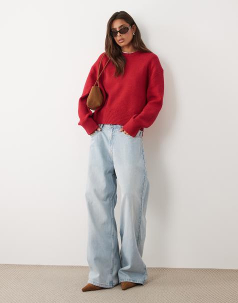 ASOS DESIGN maglione relaxed con dettaglio spacco laterale in rosso bordeaux - view 1
