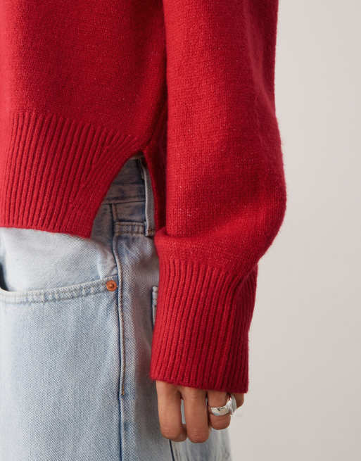 ASOS DESIGN maglione relaxed con dettaglio spacco laterale in rosso bordeaux, 2 di 4