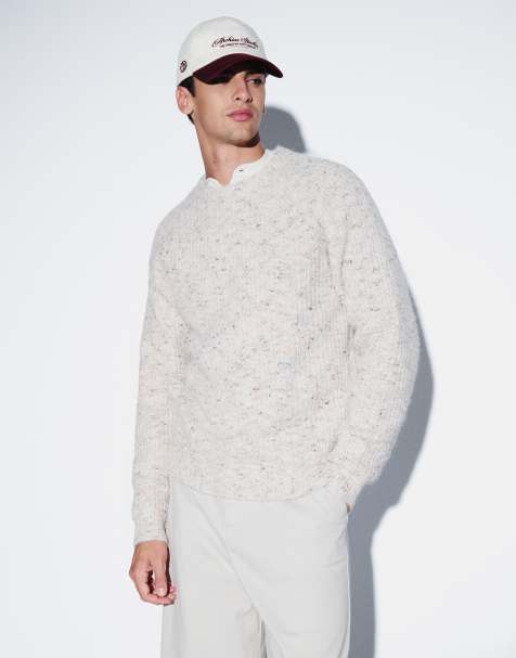 ASOS DESIGN maglione relaxed lavorato a maglia con girocollo puntinato color oatmeal - view 1